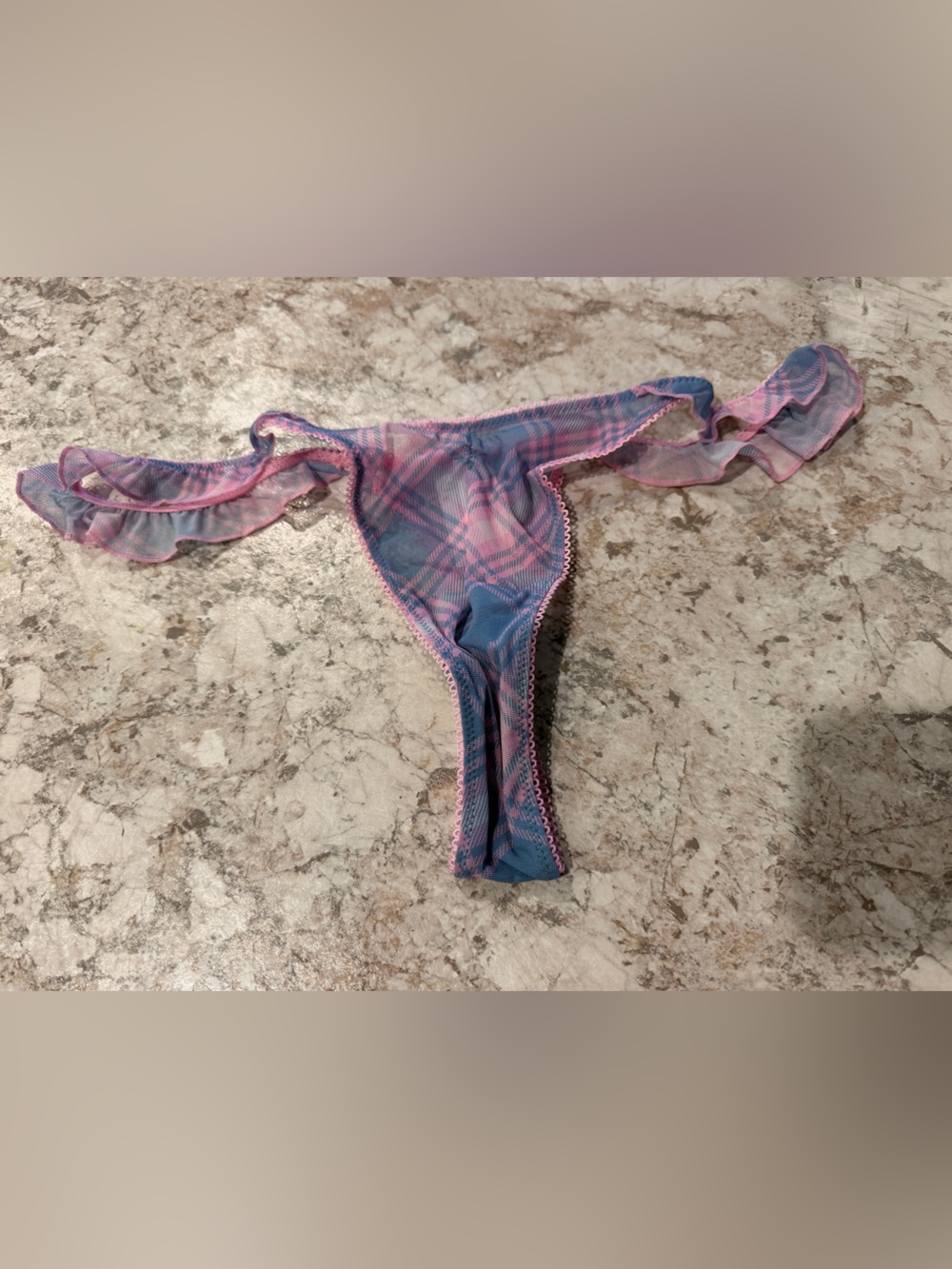 VS PINK WINK Flutter Thong Panty NWT Large Plaid